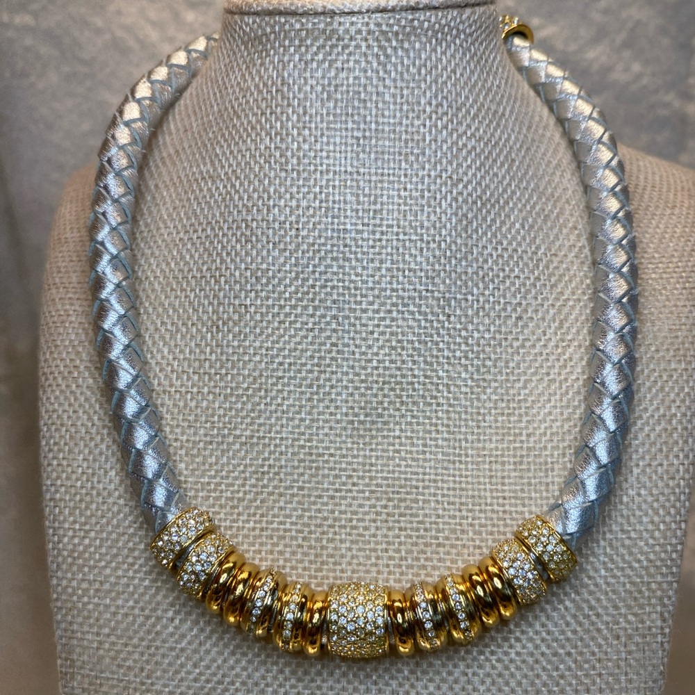 NWOT Serena Williams Silver Leather 2009 w Gold Tone & Rhinestones size 16-18”
